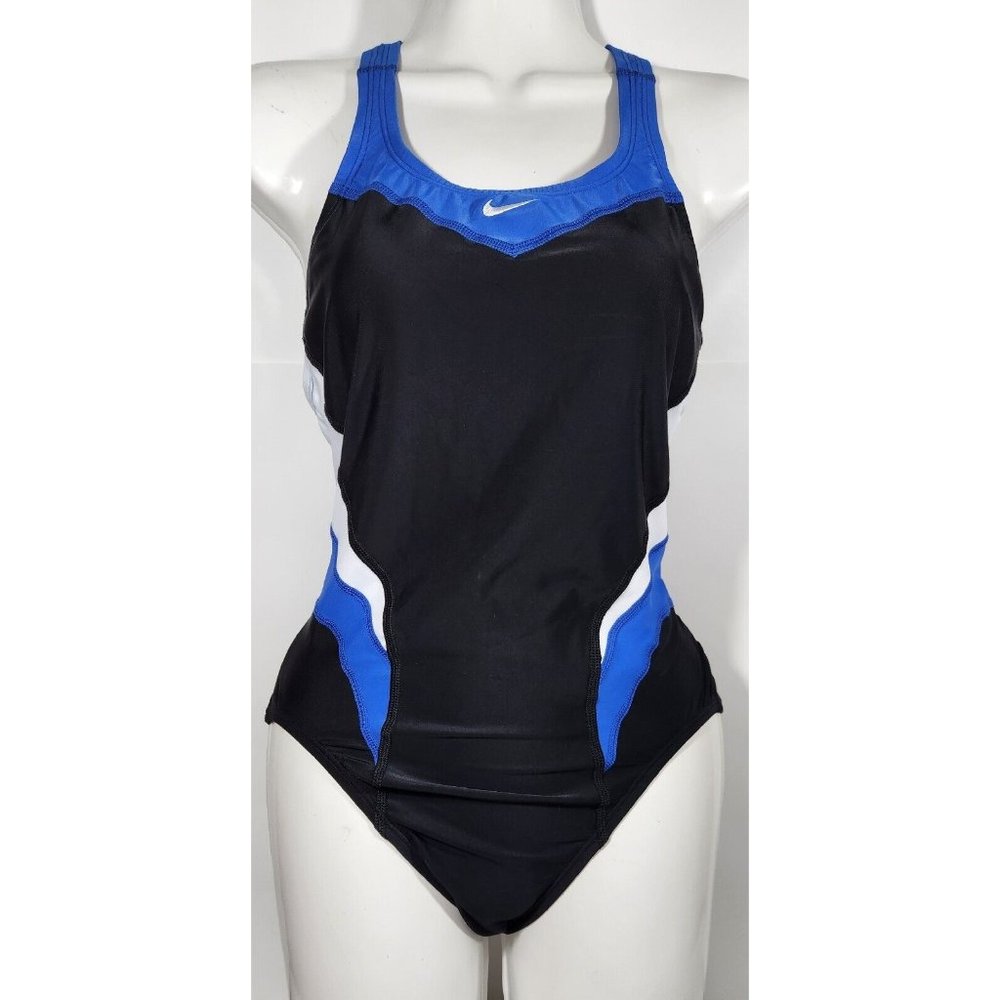 Nike NX Women's Victory Color Block Power Back Tank Swimsuit Blue/Black 34/WMS 8